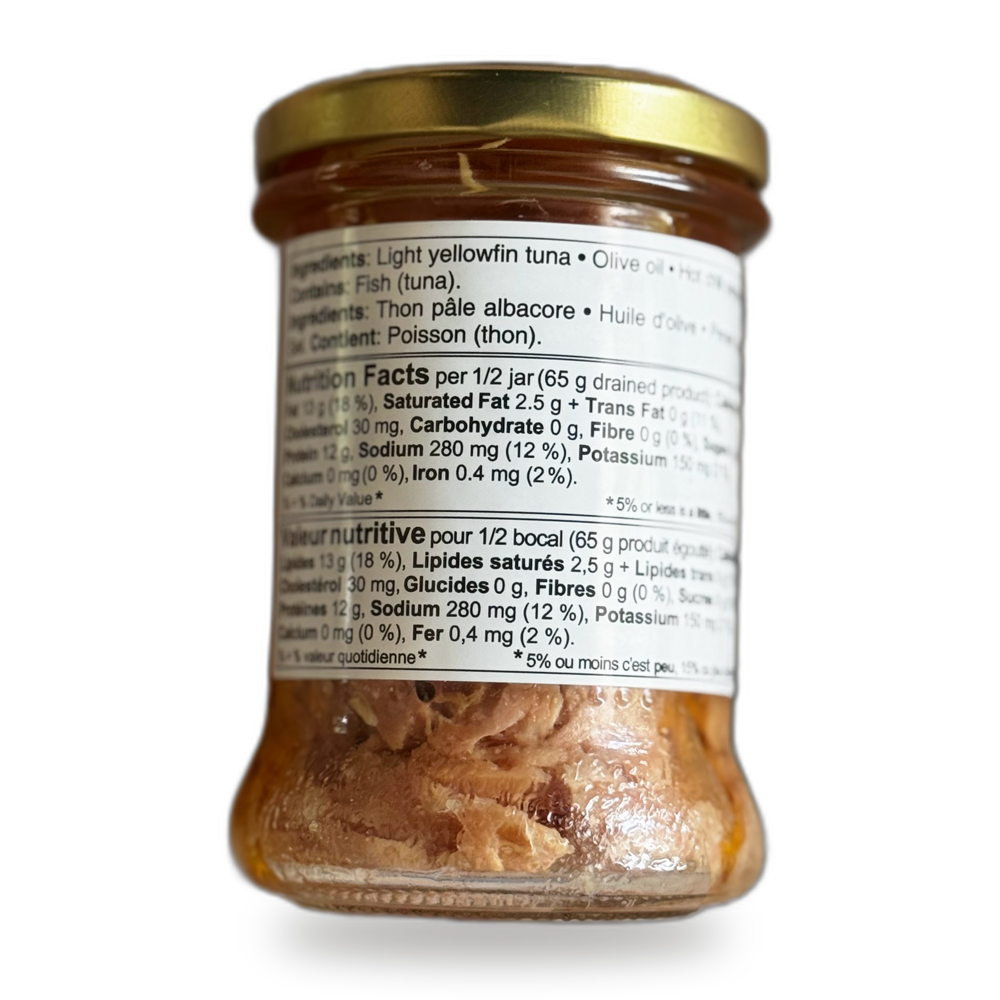 Spicy Chunks of Light Yellowfin Tuna in Olive Oil
